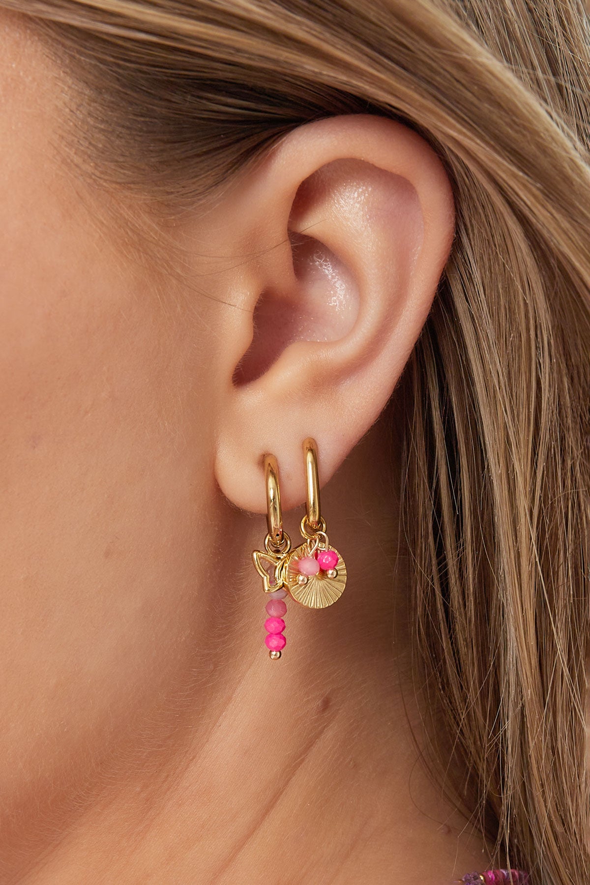 damen ohrringe sommersonne roségold | edelstahl | rosa & lila