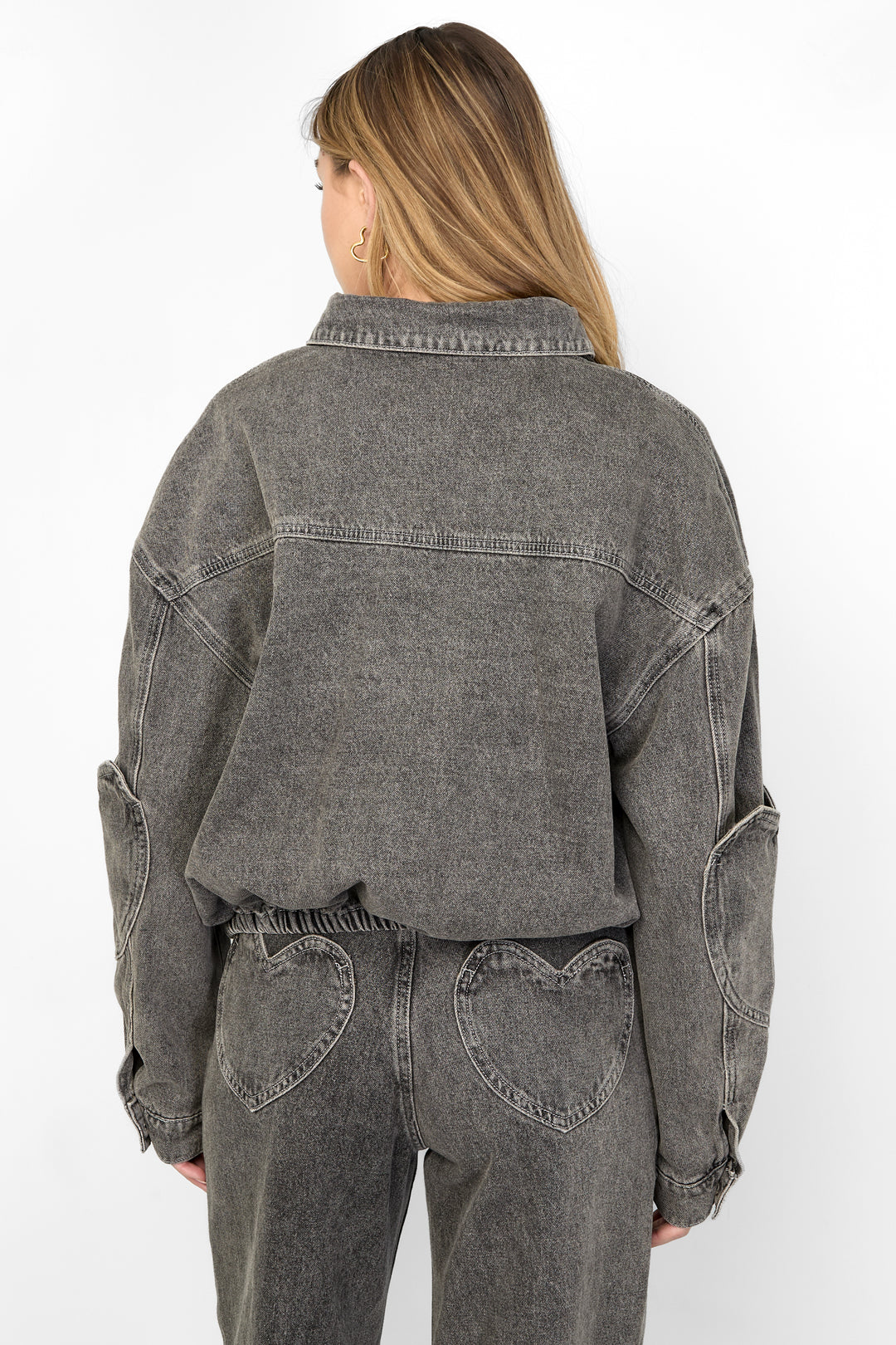 damen jeansjacke set herzmuster | baumwolle | rosa
