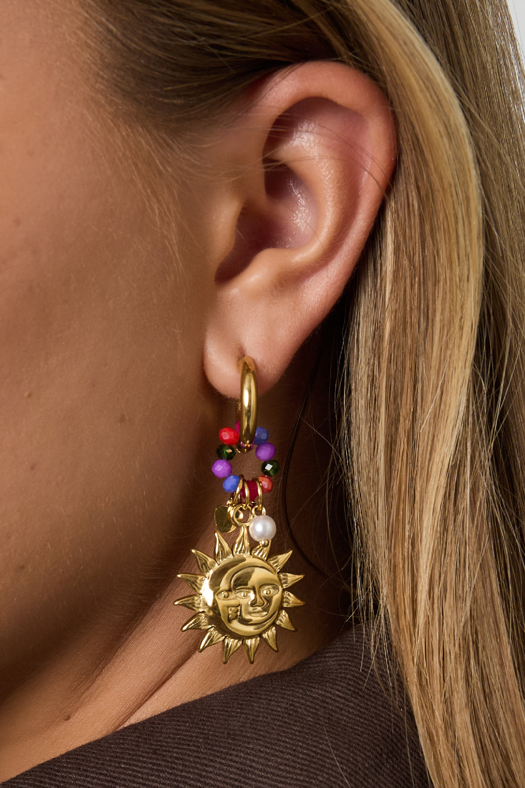 damen tropfenohrringe sonne | edelstahl | goldfarbe