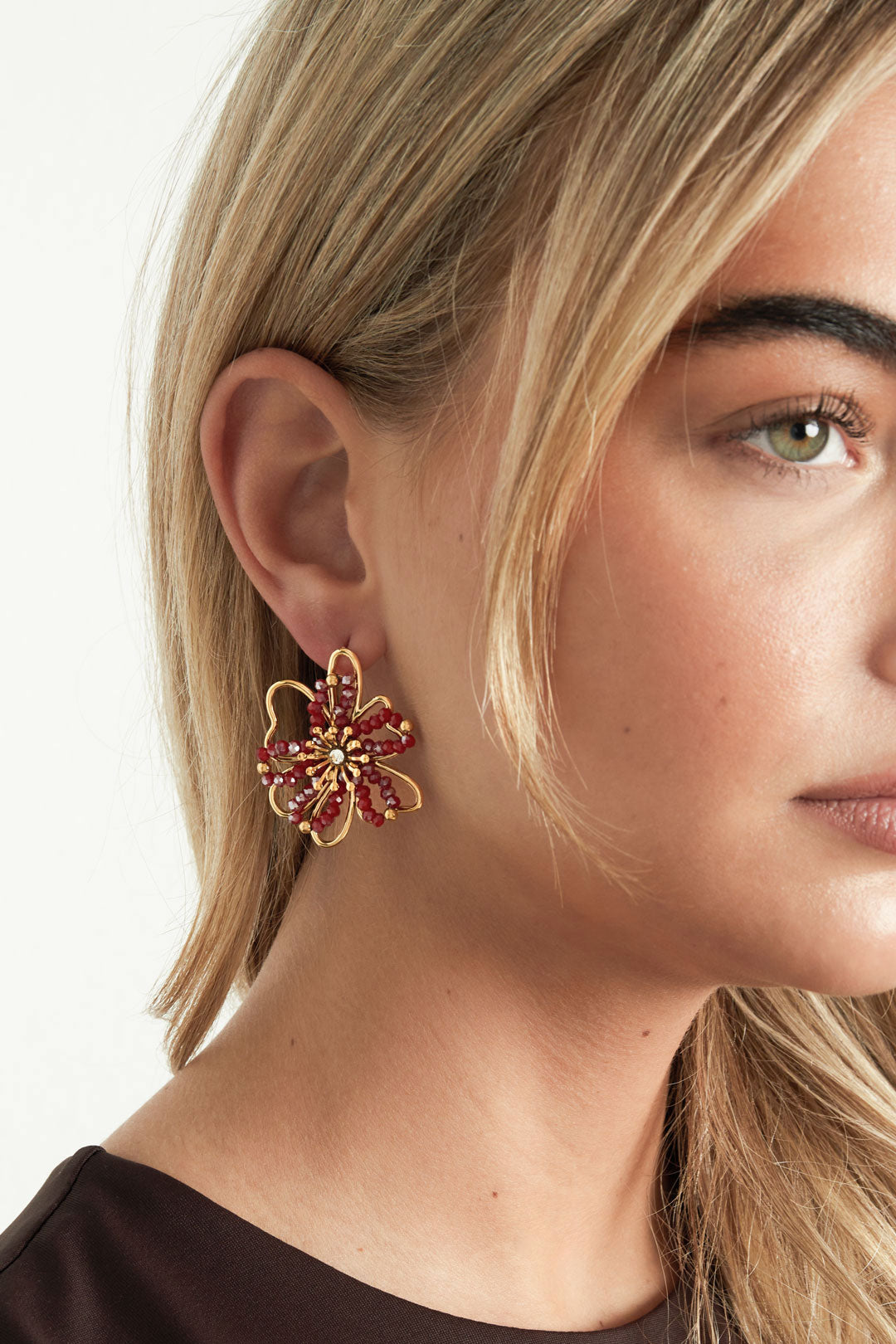 damen ohrstecker blume kristall | edelstahl | orange & weinrot