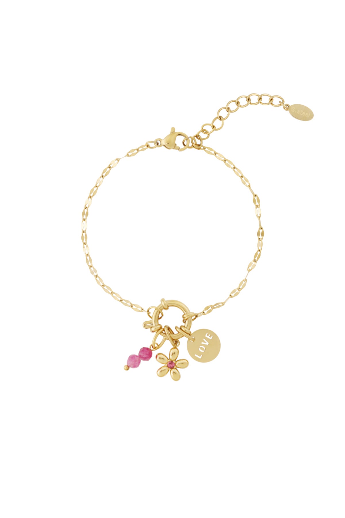 damen armband rote blume | vergoldet | goldfarbe
