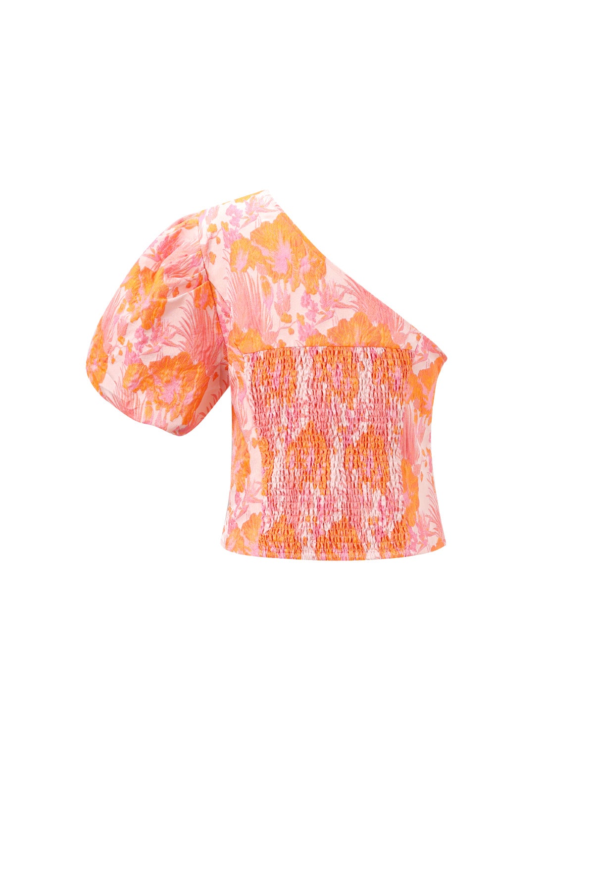 damen top ein-schulter blumenmuster | polyester | orange