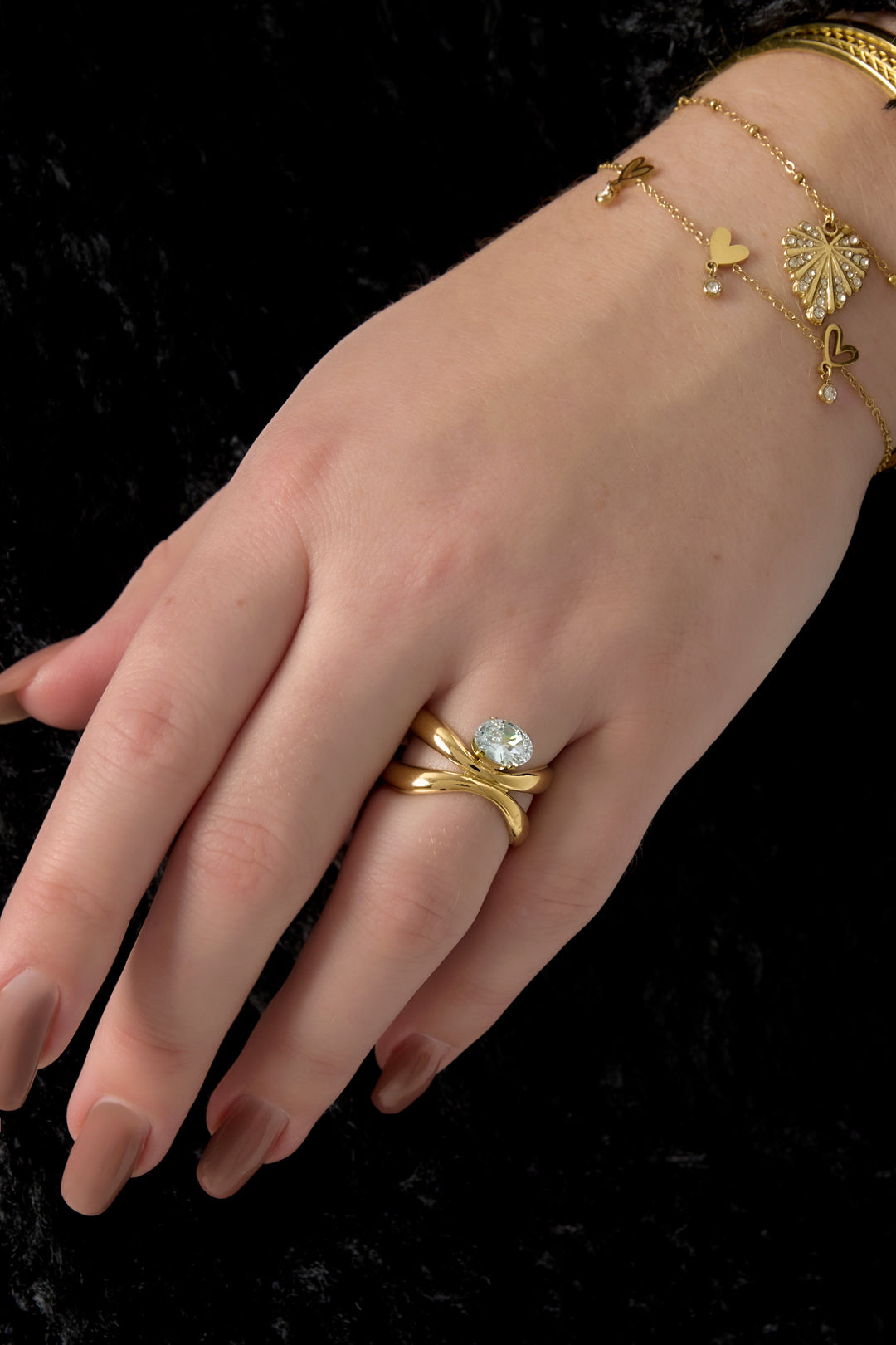 damen ring zirkon linien muster | edelstahl | goldfarbe