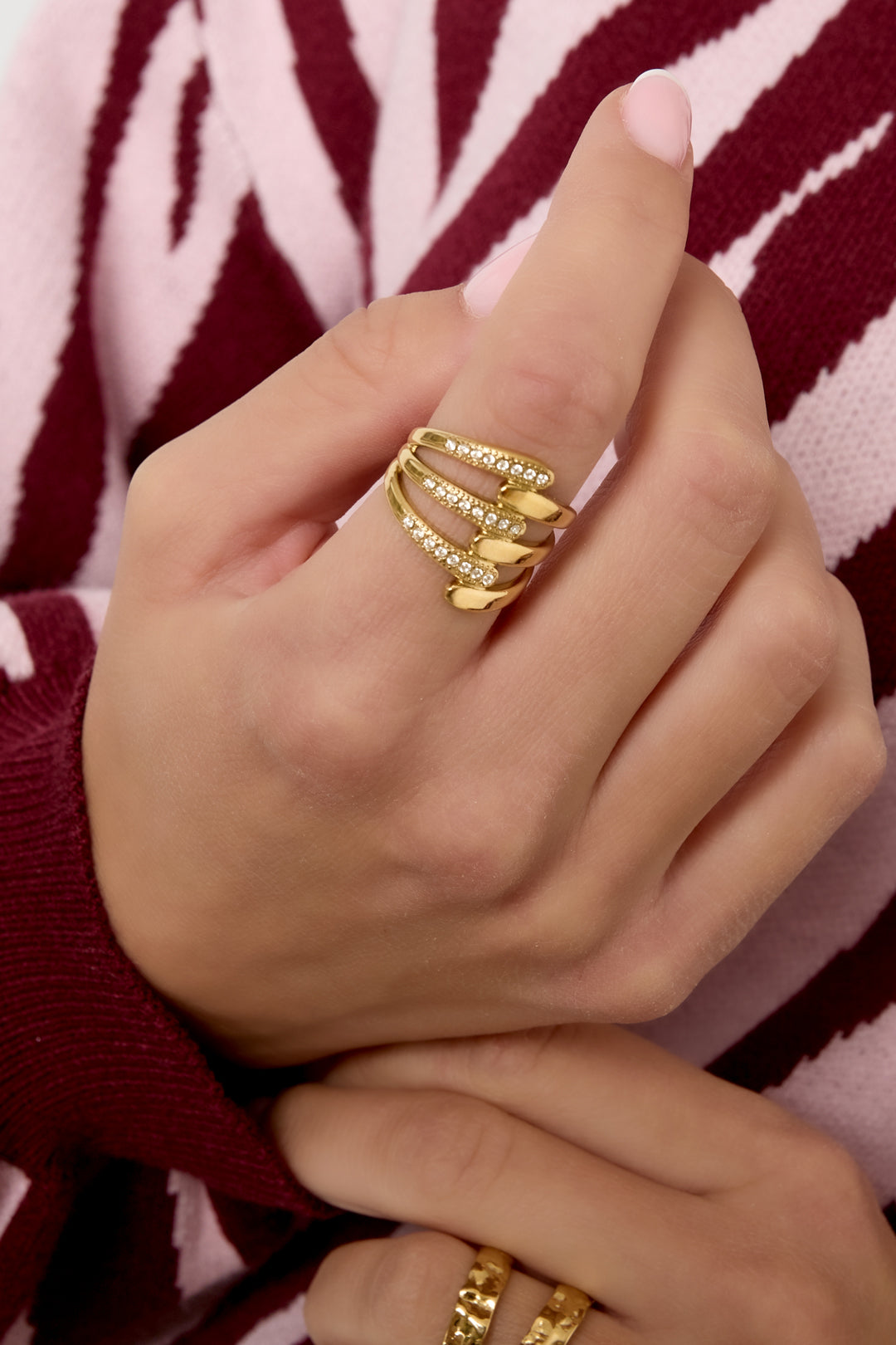 damen ring linien statement | edelstahl | goldfarbe