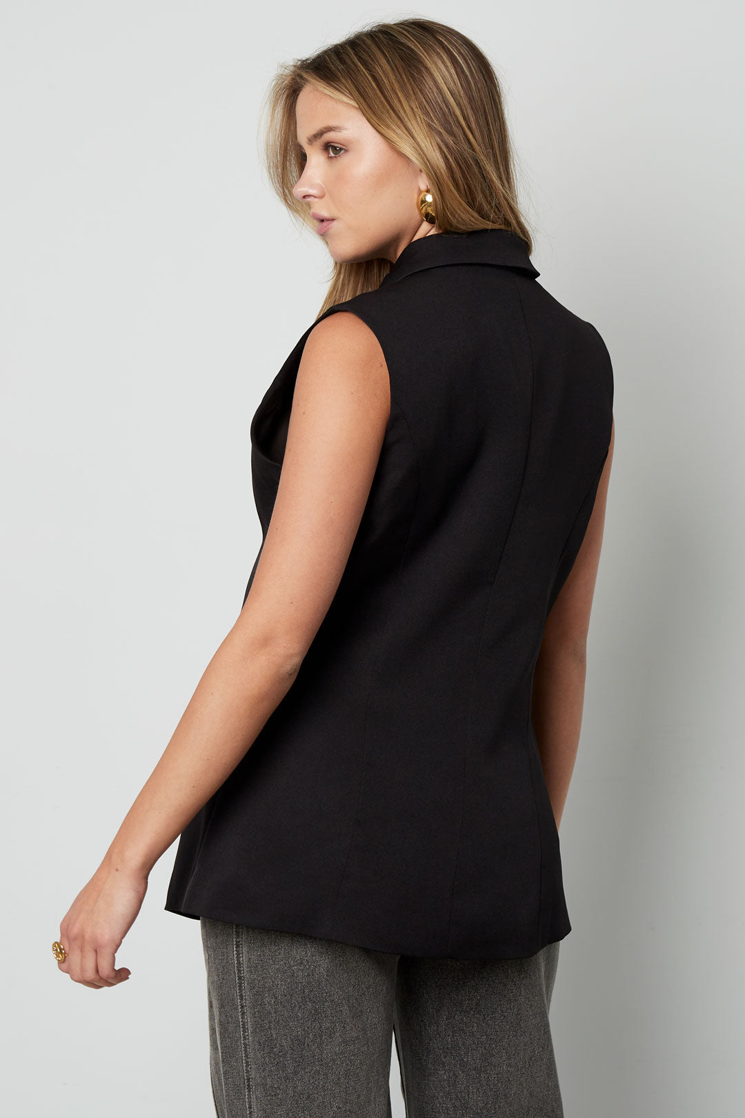 gewebte polyesterfaser damen-ärmellose jacke casual asymmetrisches design