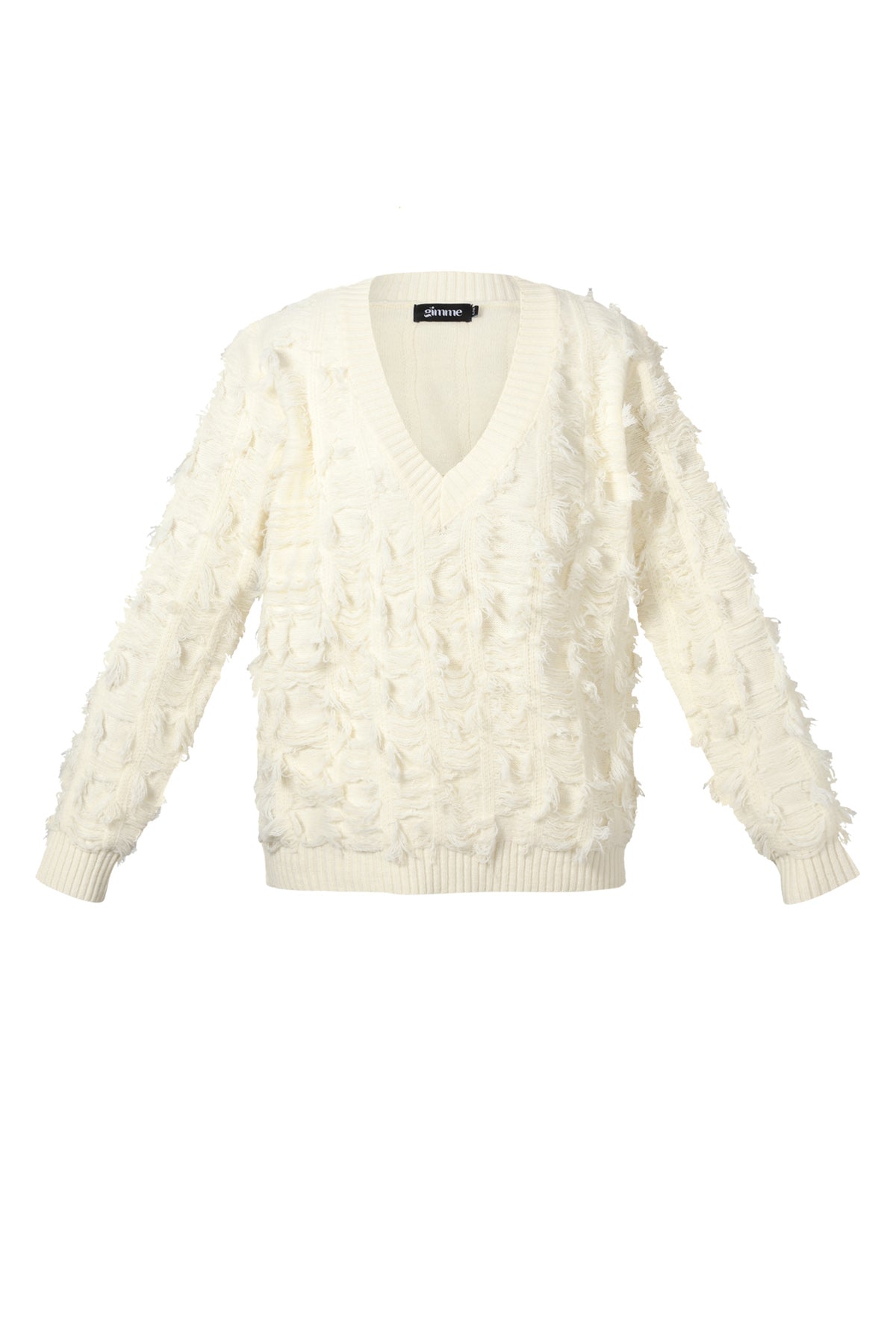 damen pullover v-ausschnitt fransen | wolle | mehrfarbig