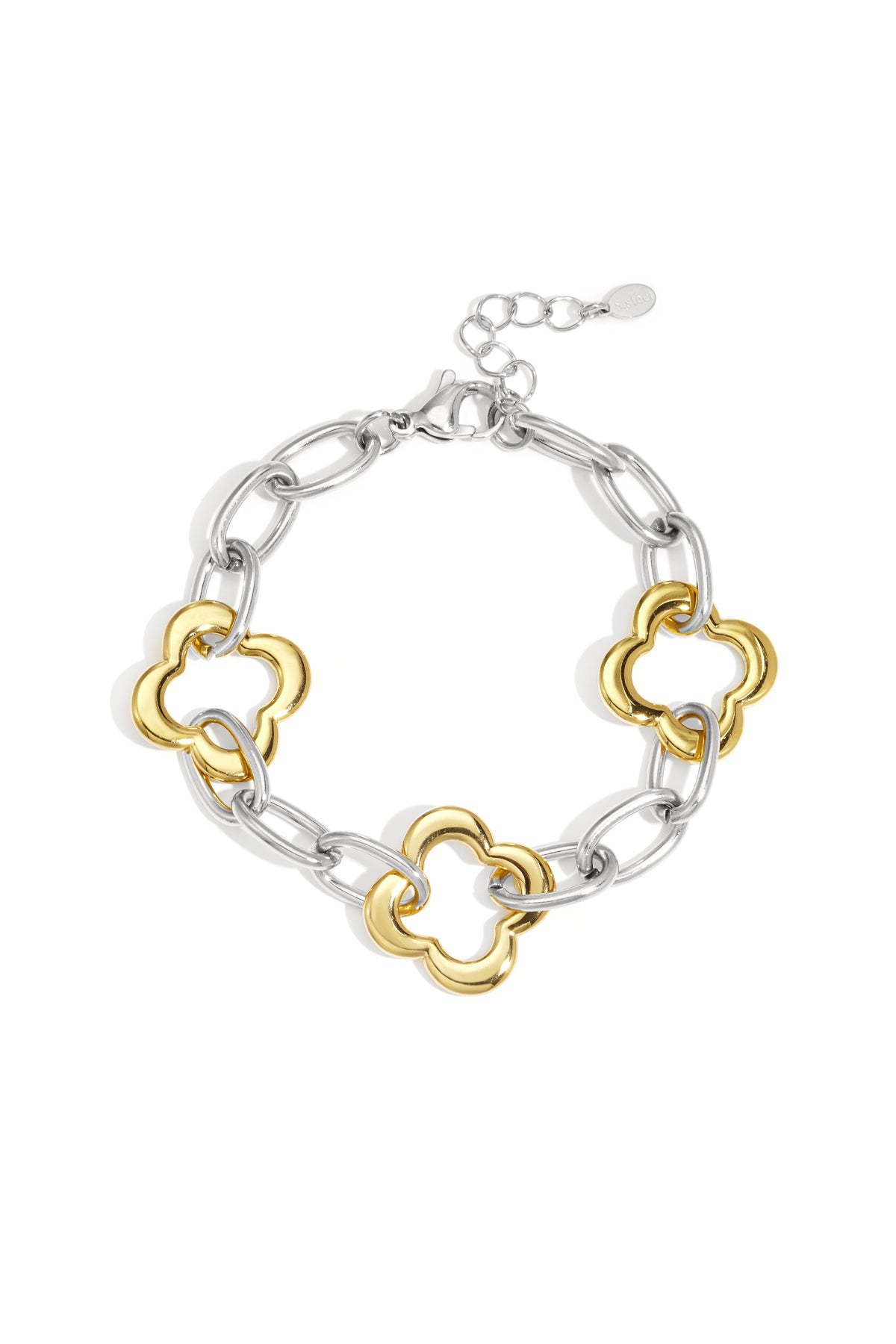 damen armband kette kleeblatt | edelstahl | gold-bicolor