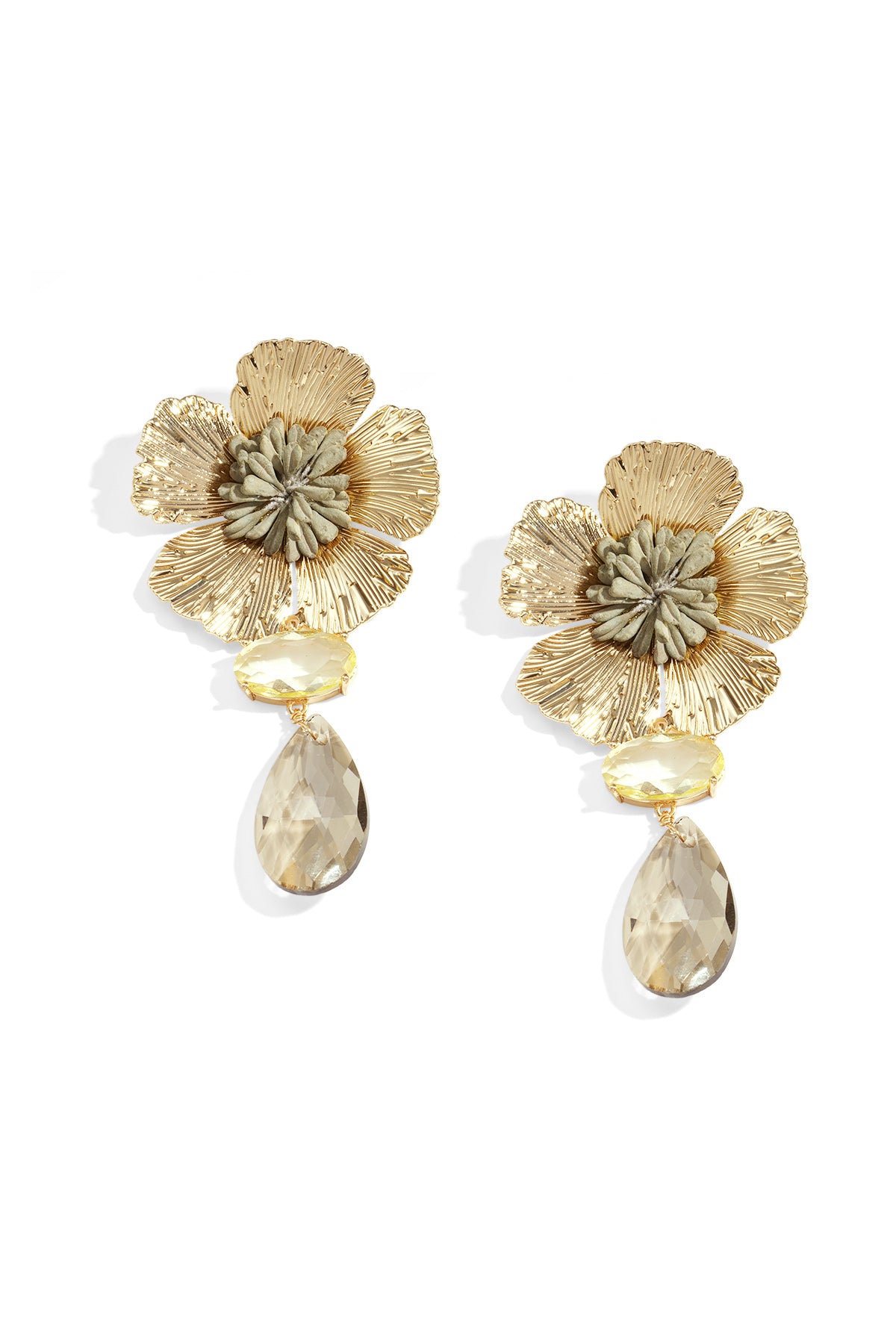damen ohrringe blume vergoldet | gruen braun & marineblau