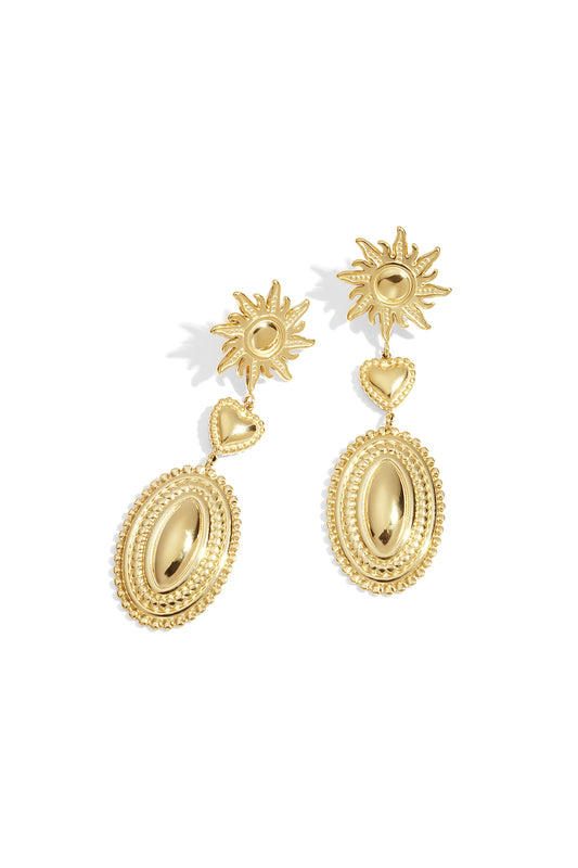 Damen Ohrringe Sonne & Herz | Edelstahl | Gold & Silber