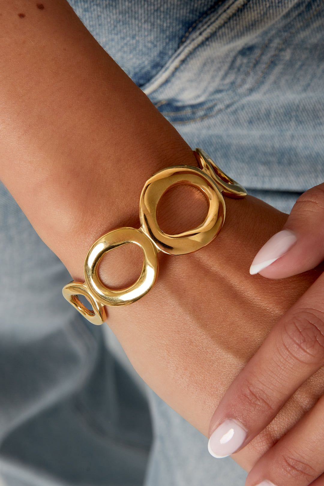 Damen Manschettenarmband Retro | Edelstahl | Goldfarbe
