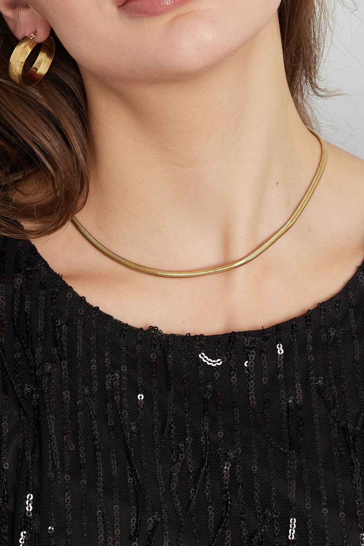 Damen Halskette Flach Aufdruck | Edelstahl | Goldfarbe