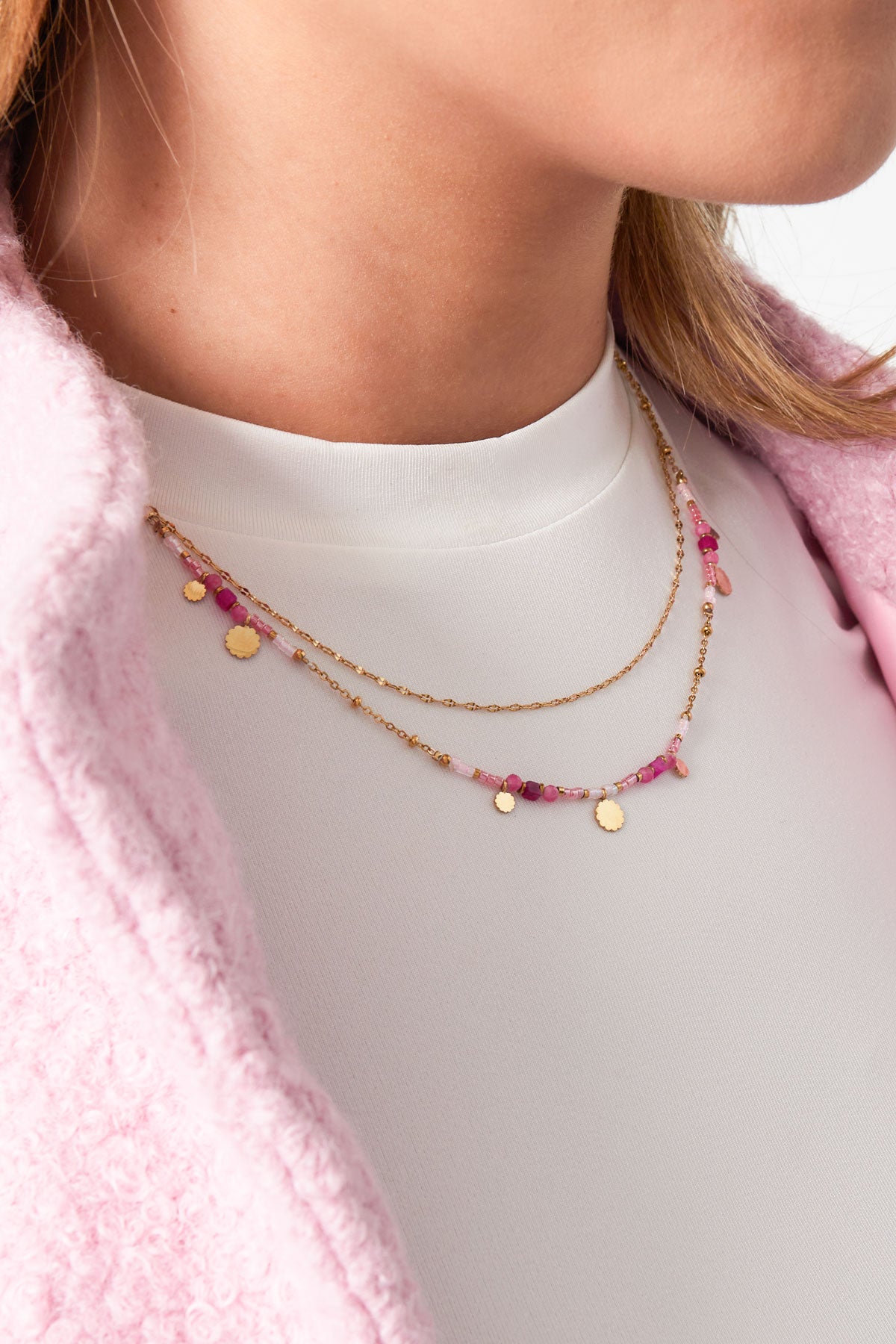 Damen Halskette Anhänger Goldoptik | Edelstahl | Rosa