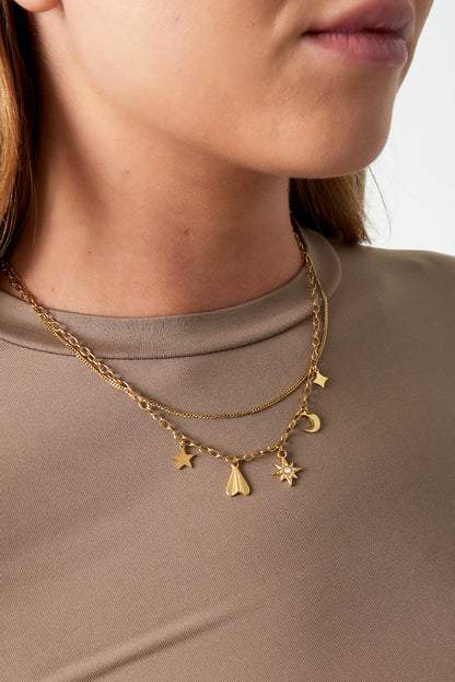 Damen Halskette Sonne Strass Charm | 304S-Edelstahl | Goldfarbe & Silberfarbe