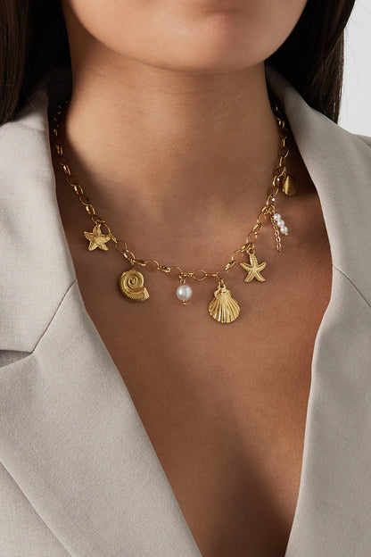 Damen Muschelkette Marine | Edelstahl | Goldfarbe & Silberfarbe