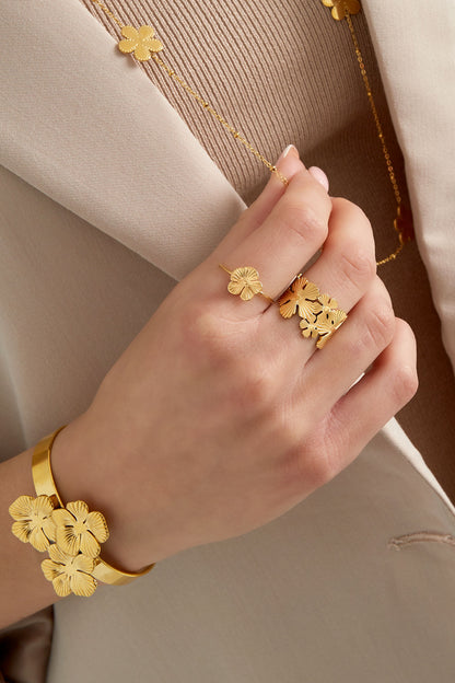 Damen Ring Blume Luxus | Edelstahl | Goldfarbe