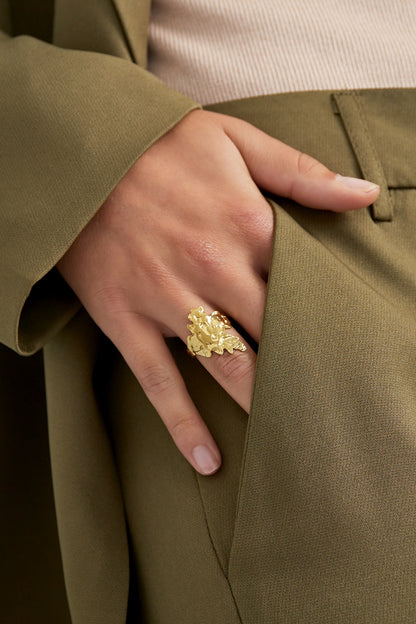 Damen Ring Abstrakte Textur | Edelstahl | Goldfarbe