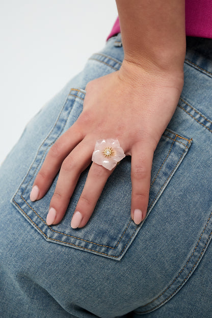 Damen Ring Blume Elegant | 304S-Edelstahl | Goldfarbe