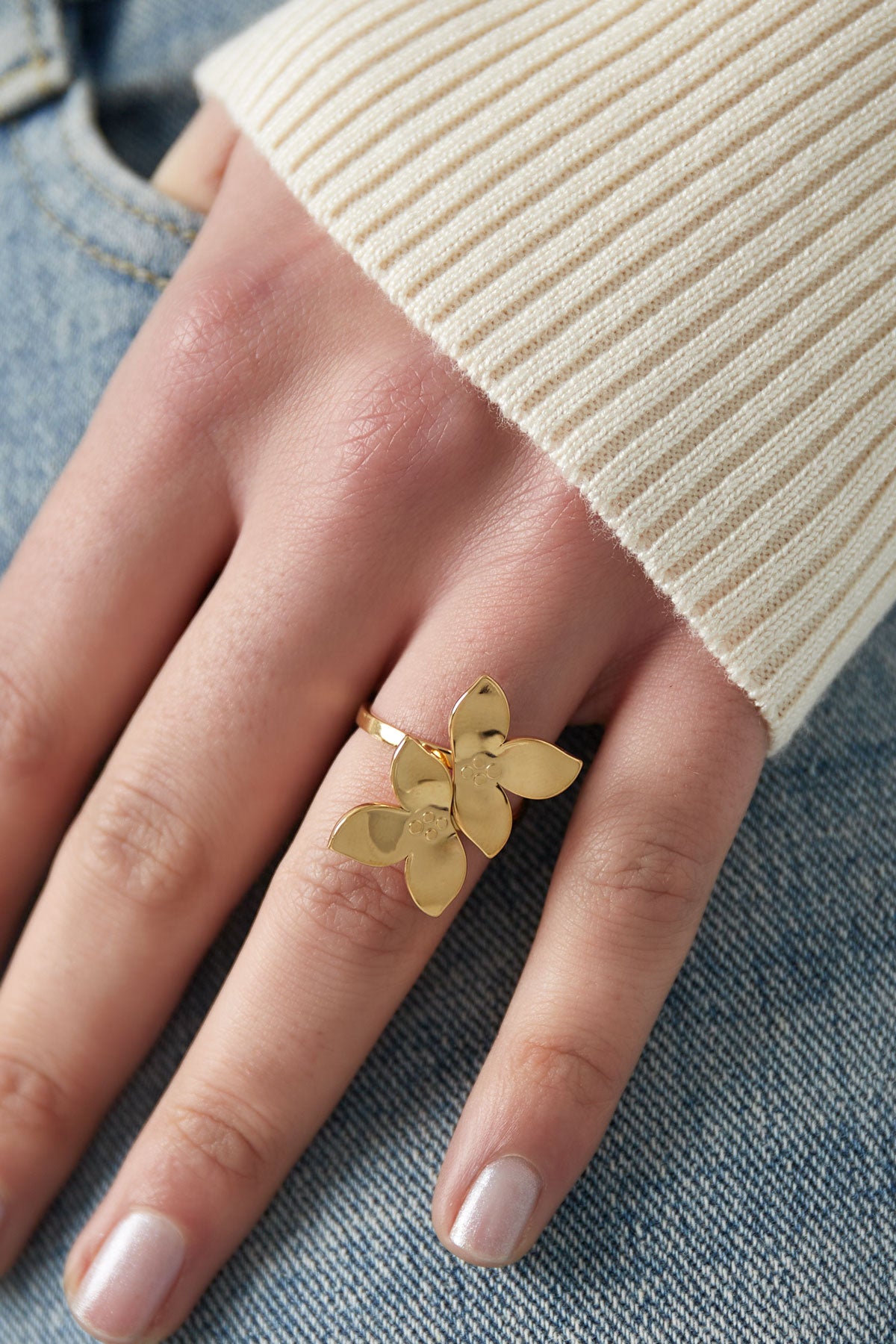 damen ring blumenduo | edelstahl | silberfarbe