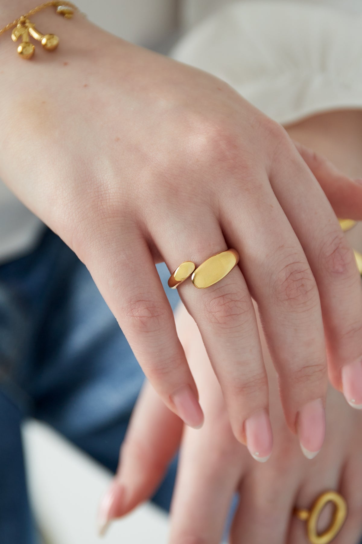 damen ring unregelmässig vergoldet | edelstahl | goldfarbe & silberfarbe