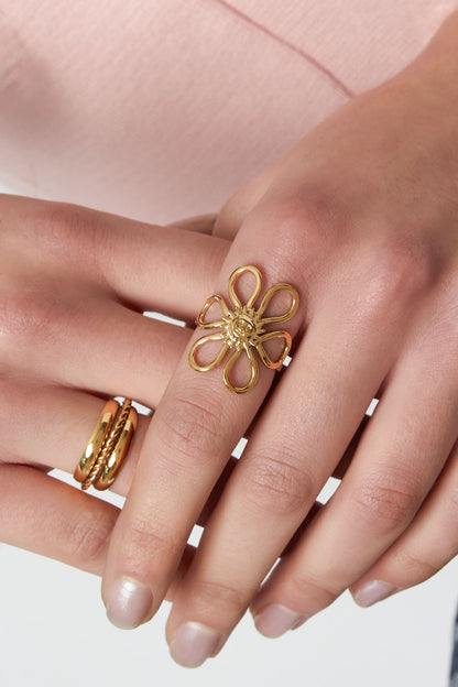 Damen Ring Sonnenblume | Edelstahl | Goldfarbe