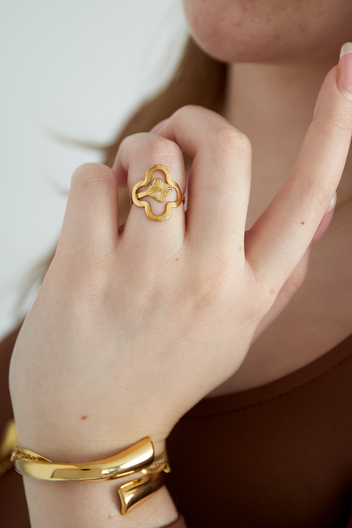 Damen Ring Kleeblatt Glück | Edelstahl | Gold-/Silberfarbe