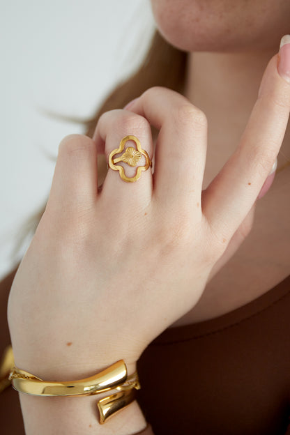 Damen Ring Kleeblatt Glück | Edelstahl | Gold-/Silberfarbe