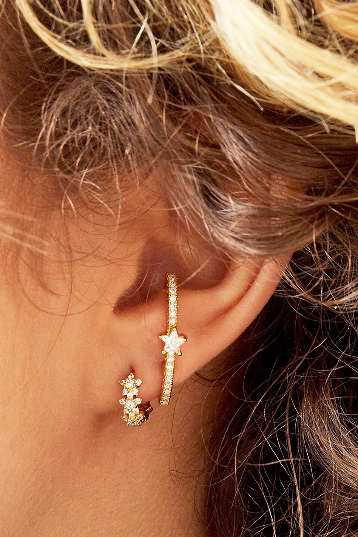 Damen Creolen Stern Strass | Kupfer | Gold Silber & Rot