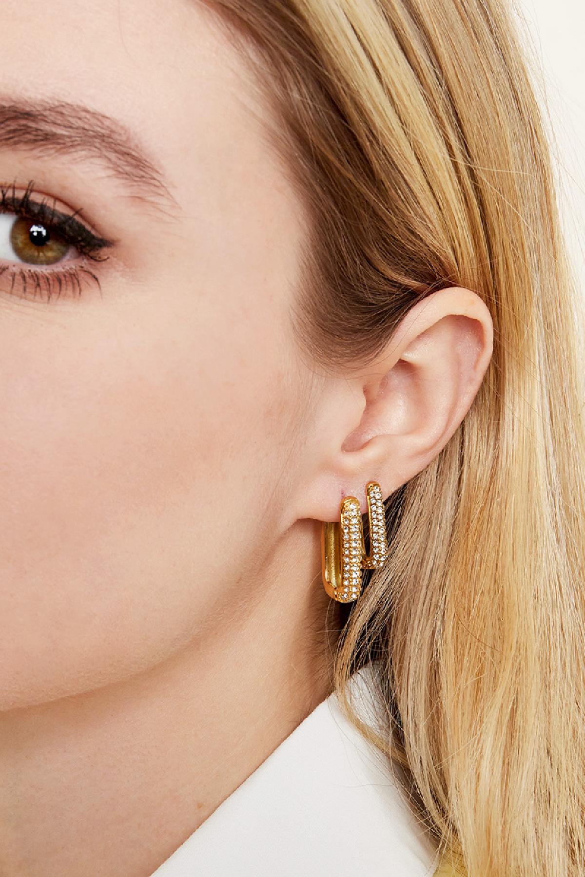 Damen Ohrringe Zirkon Rechteck | Edelstahl | Goldfarbe & Silberfarbe