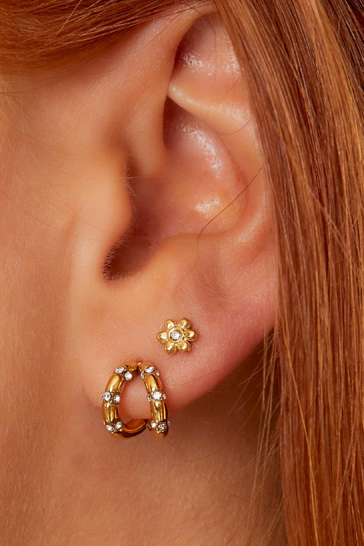 Damen Ohrstecker Blume Zirkon | Edelstahl | Goldfarbe & Silberfarbe
