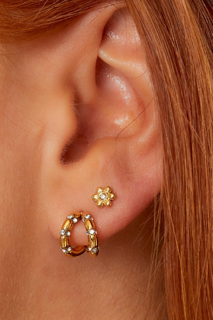 Damen Ohrstecker Blume Zirkon | Edelstahl | Goldfarbe & Silberfarbe