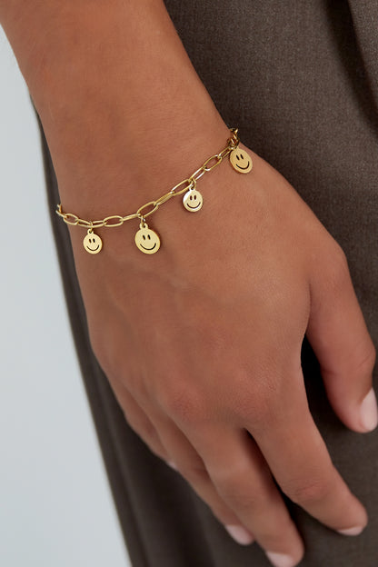 Armband mehrere Smileys Goldfarbe Edelstahl