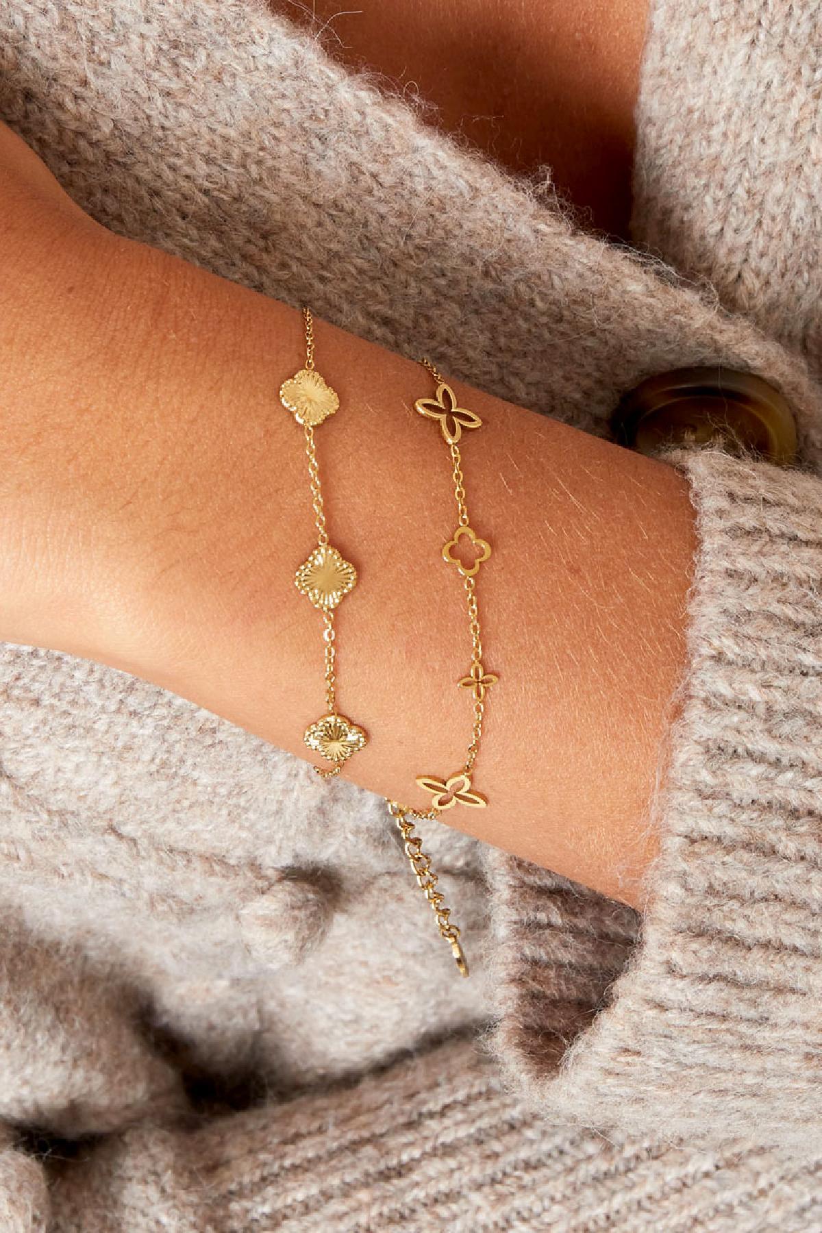 Armband Kleeblatt mit Muster Goldfarbe Edelstahl