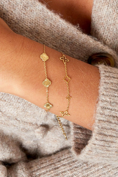 Armband Kleeblatt mit Muster Goldfarbe Edelstahl