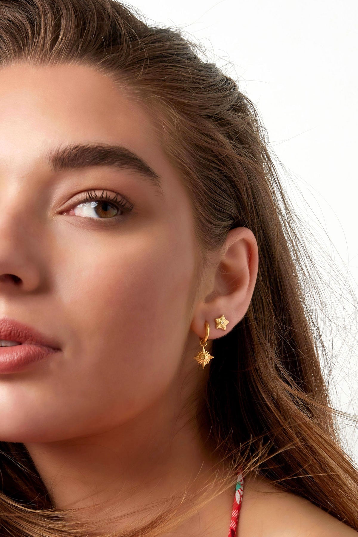 Damen Ohrstecker Stern Weißer Stein | Edelstahl | Goldfarbe