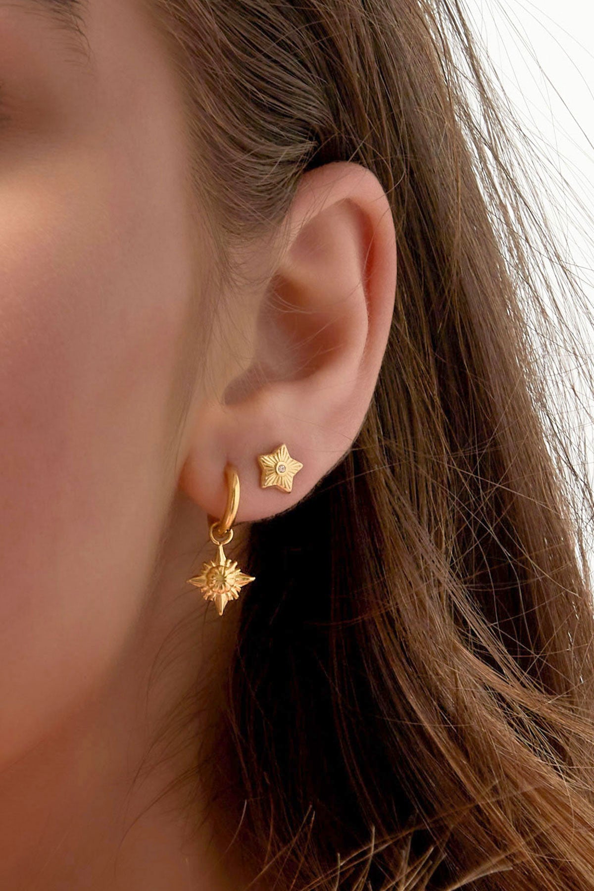 Damen Ohrstecker Stern Weißer Stein | Edelstahl | Goldfarbe
