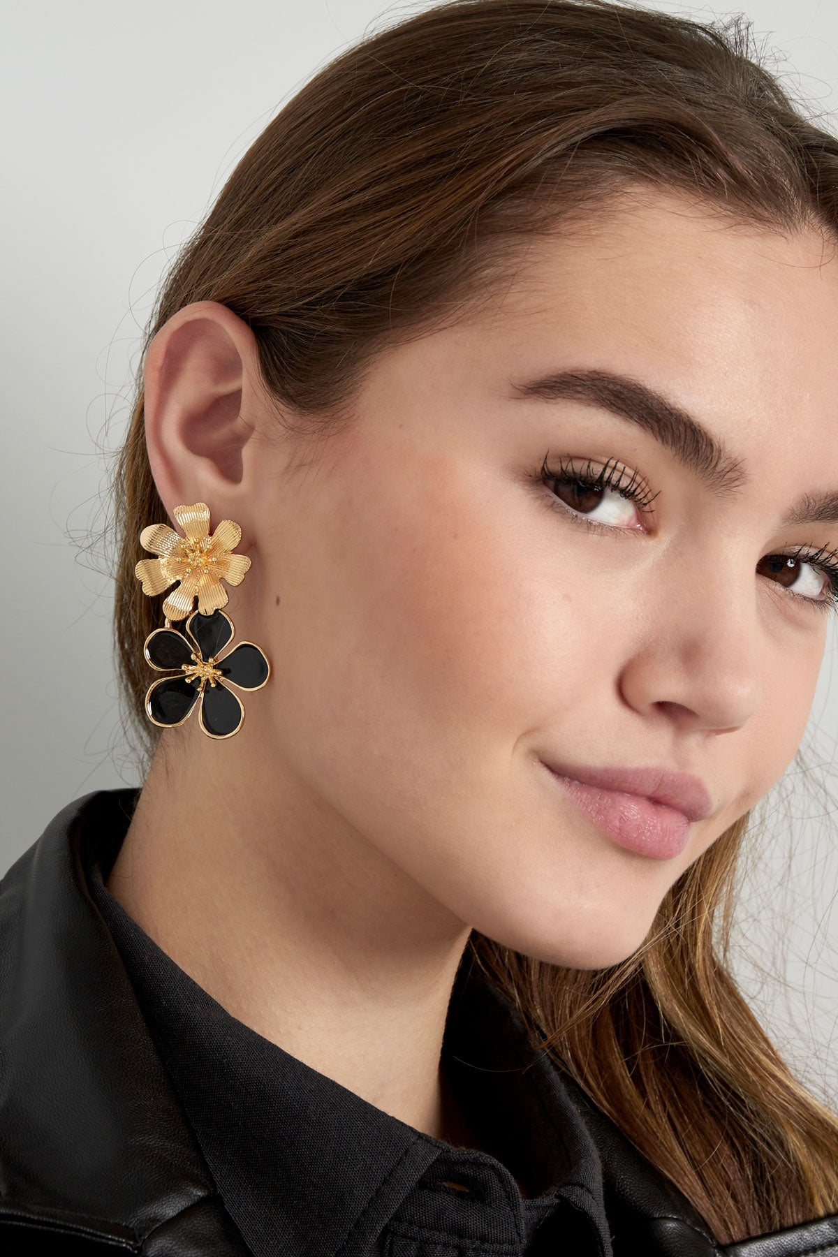 Damen Ohrringe Emaille Blume | Legierung | Gold, Schwarz & Weinrot