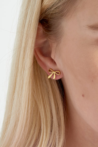 Damen Ohrringe Schleife Steinimitat | Edelstahl | Goldfarbe