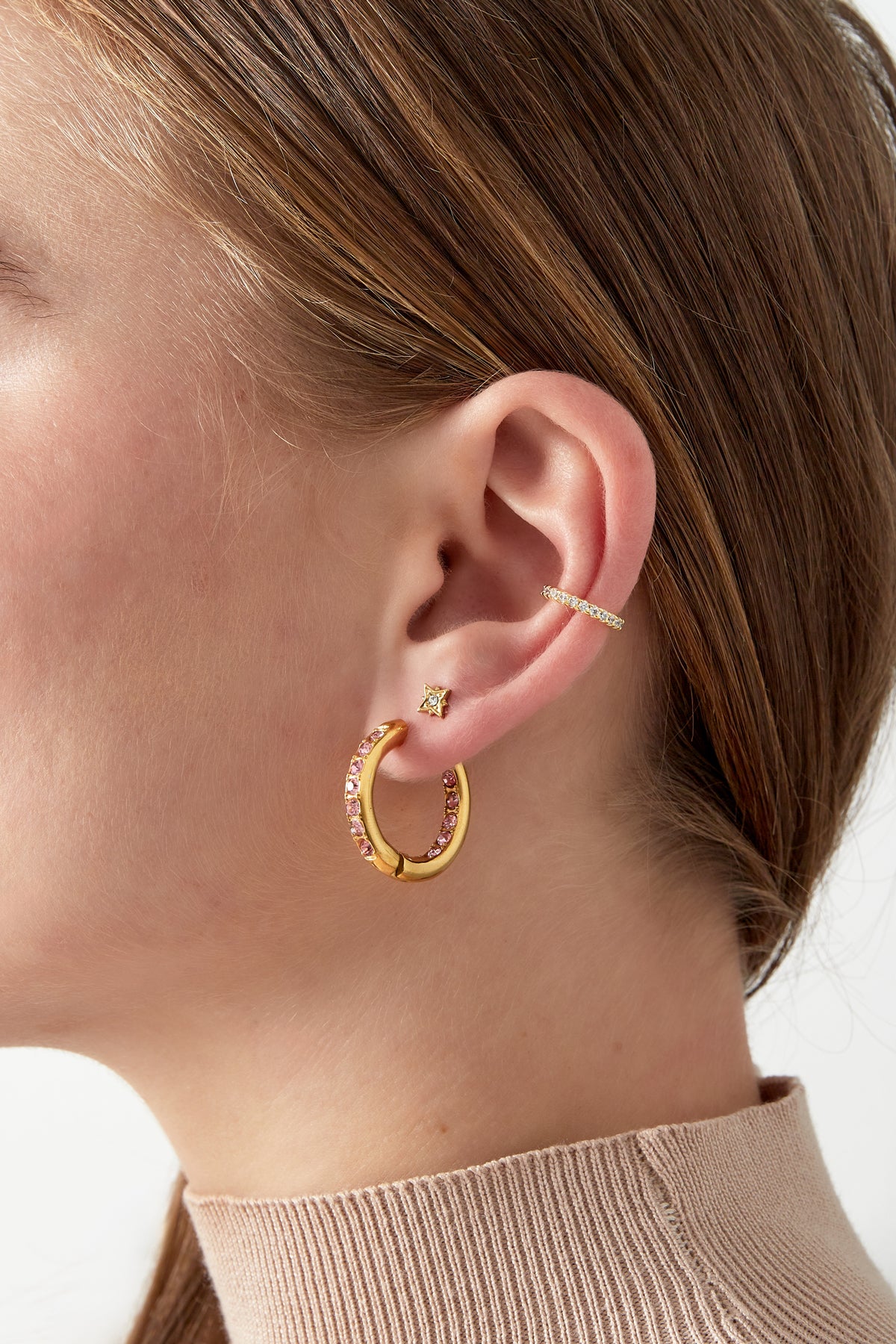 Damen Ohrklemme Zirkonium Schimmer | Kupfer | Silberfarbe & Goldfarbe
