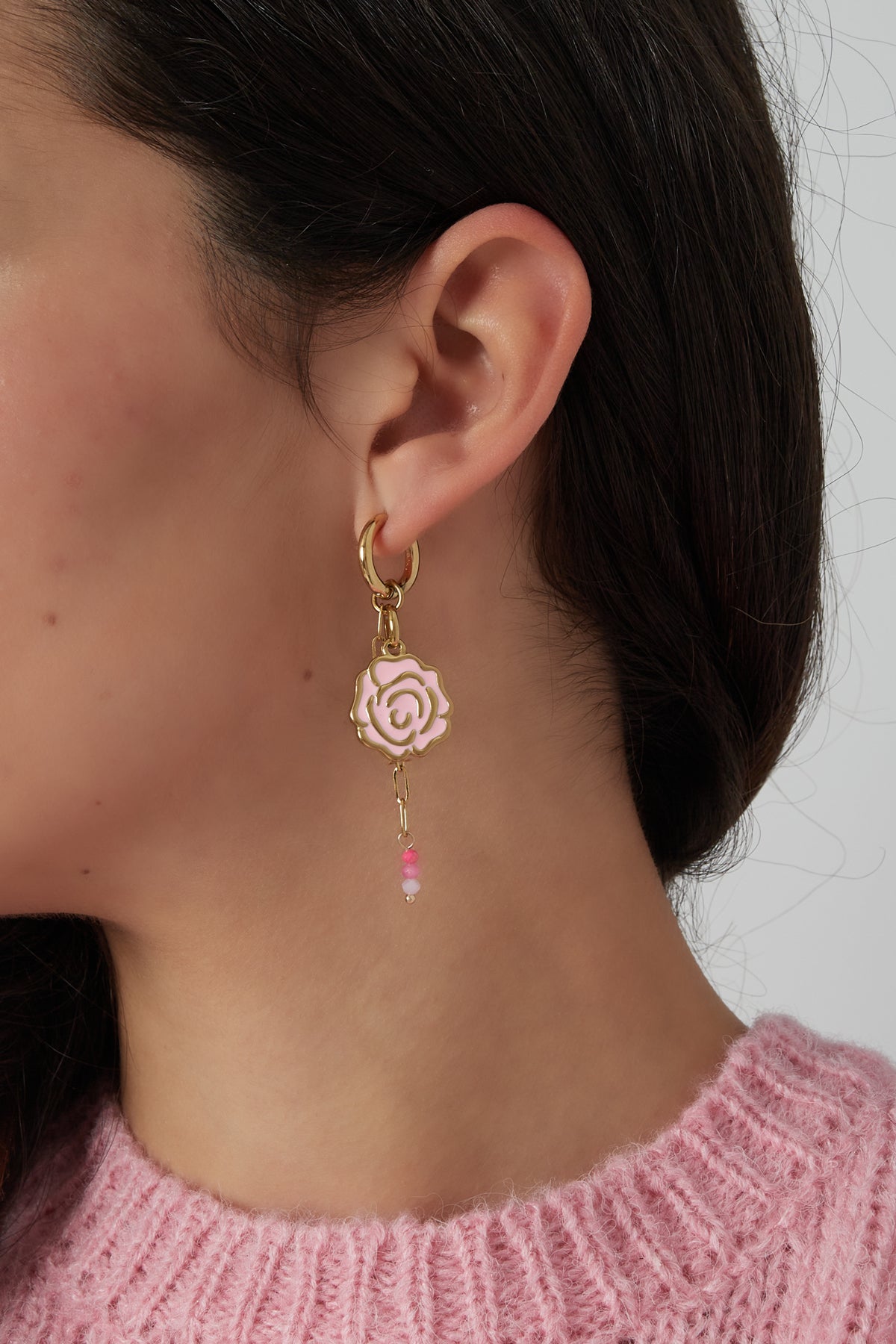 Damen Ohrringe Sweetheart Rose Emaille | Edelstahl 304S | Rot & Rosa