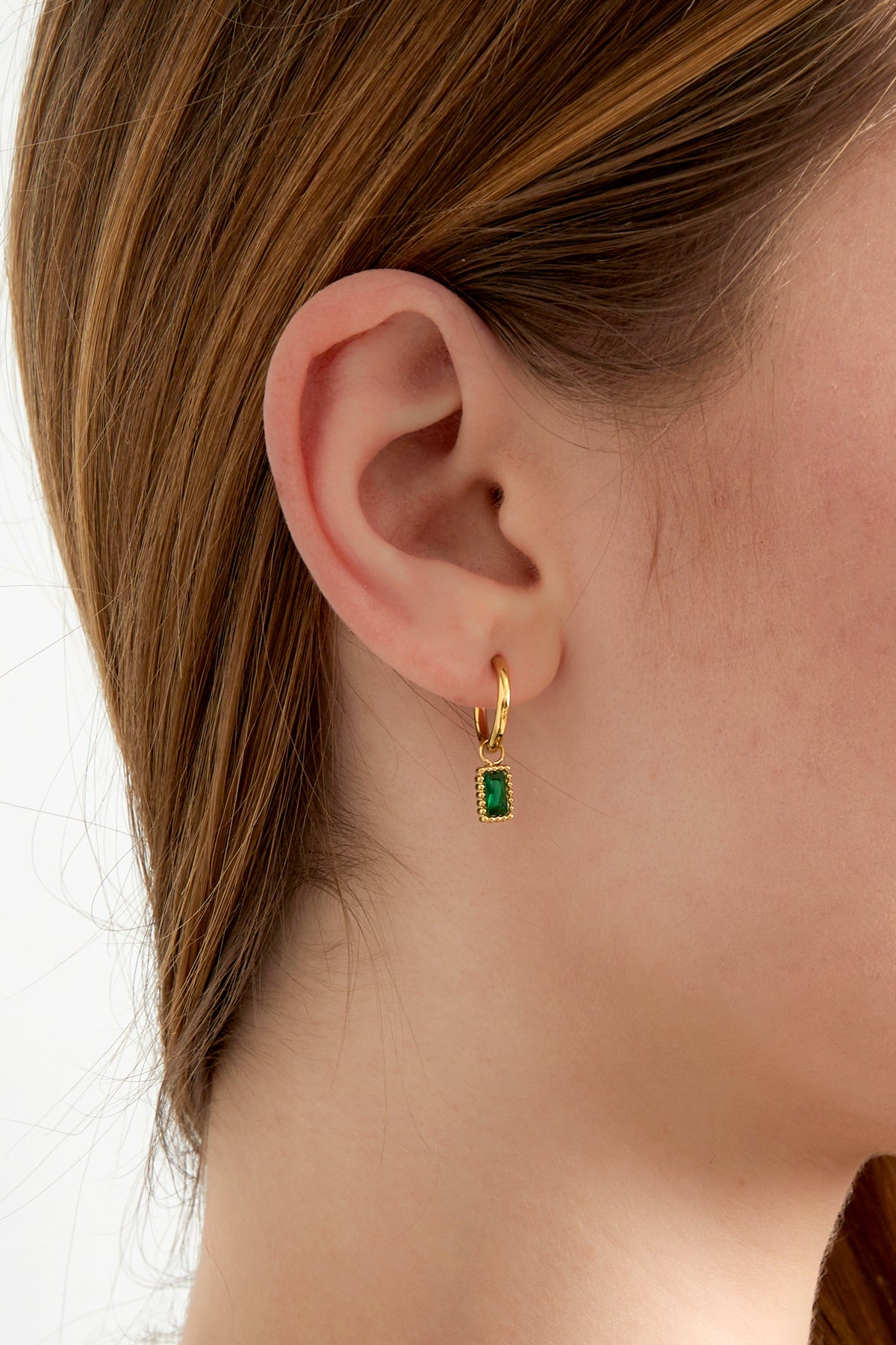 Damen Ohrringe Schleife Zirkon Rechteck | Edelstahl | Rosa, Gold & Grün