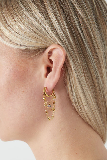 Damen Ohrringe Kette Strass | Edelstahl | Goldfarbe & Silberfarbe