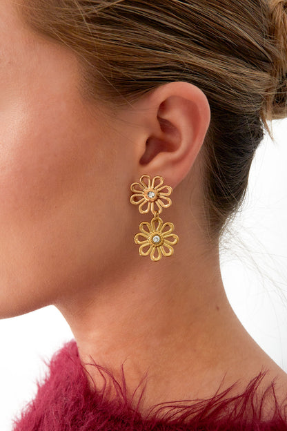 Damen Ohrringe Doppelte Blume Classic | Edelstahl | Goldfarbe