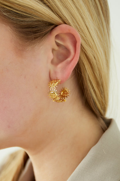 Damen Ohrringe Goldene Strahlen | Edelstahl | Gold & Silber