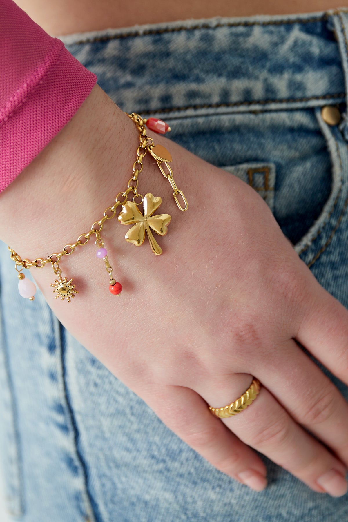 armband mit glücksbringer, baby - farbe gold