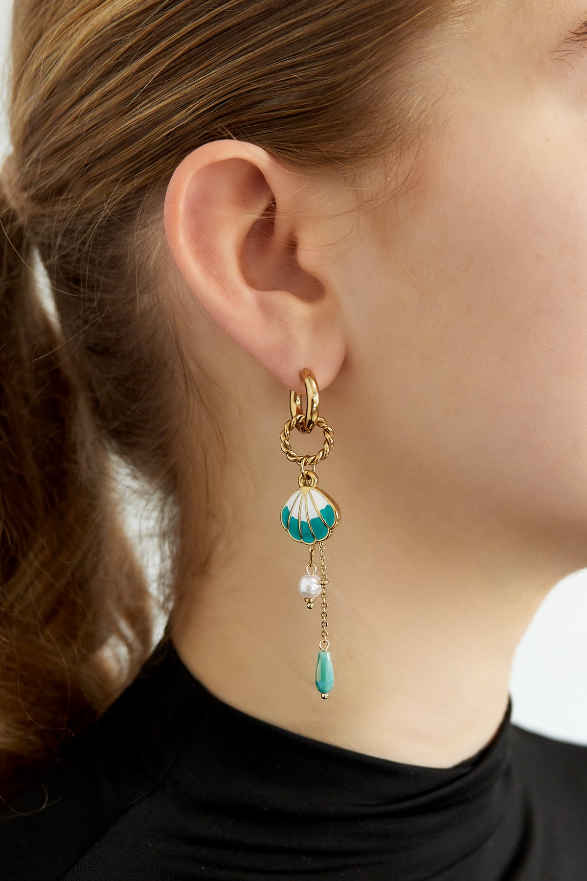 Damen Ohrringe Muschel Groß Luxus | Edelstahl 304S | Goldfarbe