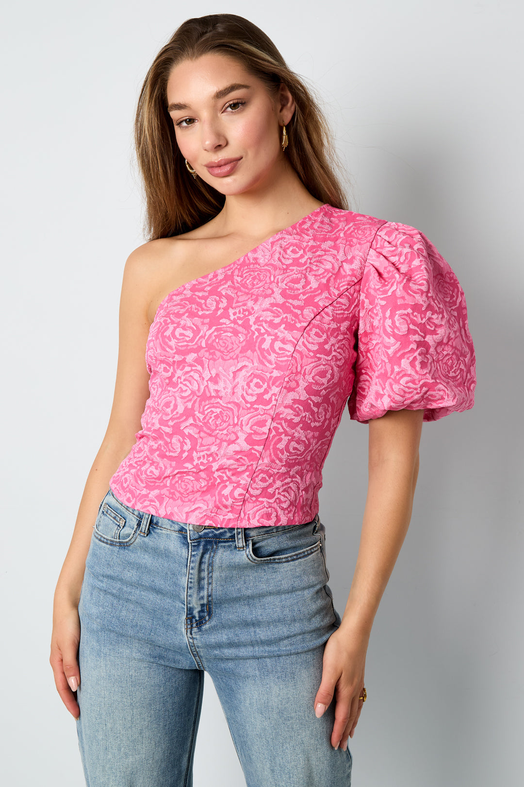 Damen Top Ein-Schulter Blumendruck | Polyester | Mehrfarbig