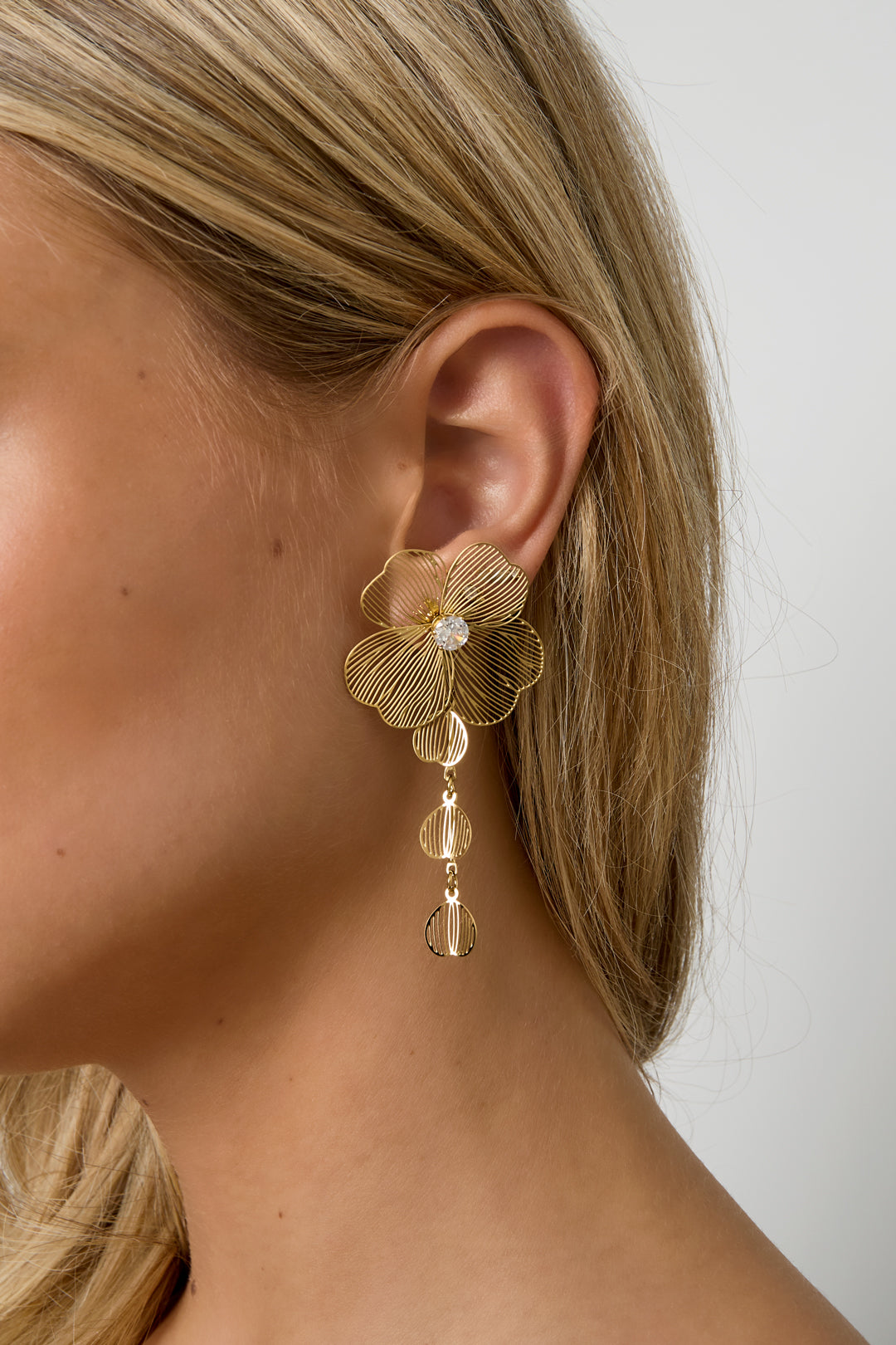 Damen Ohrhänger Blume Strass | Edelstahl | Goldfarbe & Silberfarbe