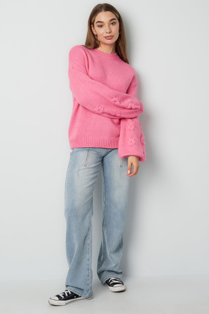 Damen Pullover Oversize Blumenapplikation | Wollmischung | Mehrfarbig