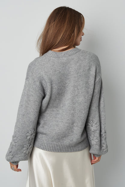 Damen Pullover Oversize Blumenapplikation | Wollmischung | Mehrfarbig