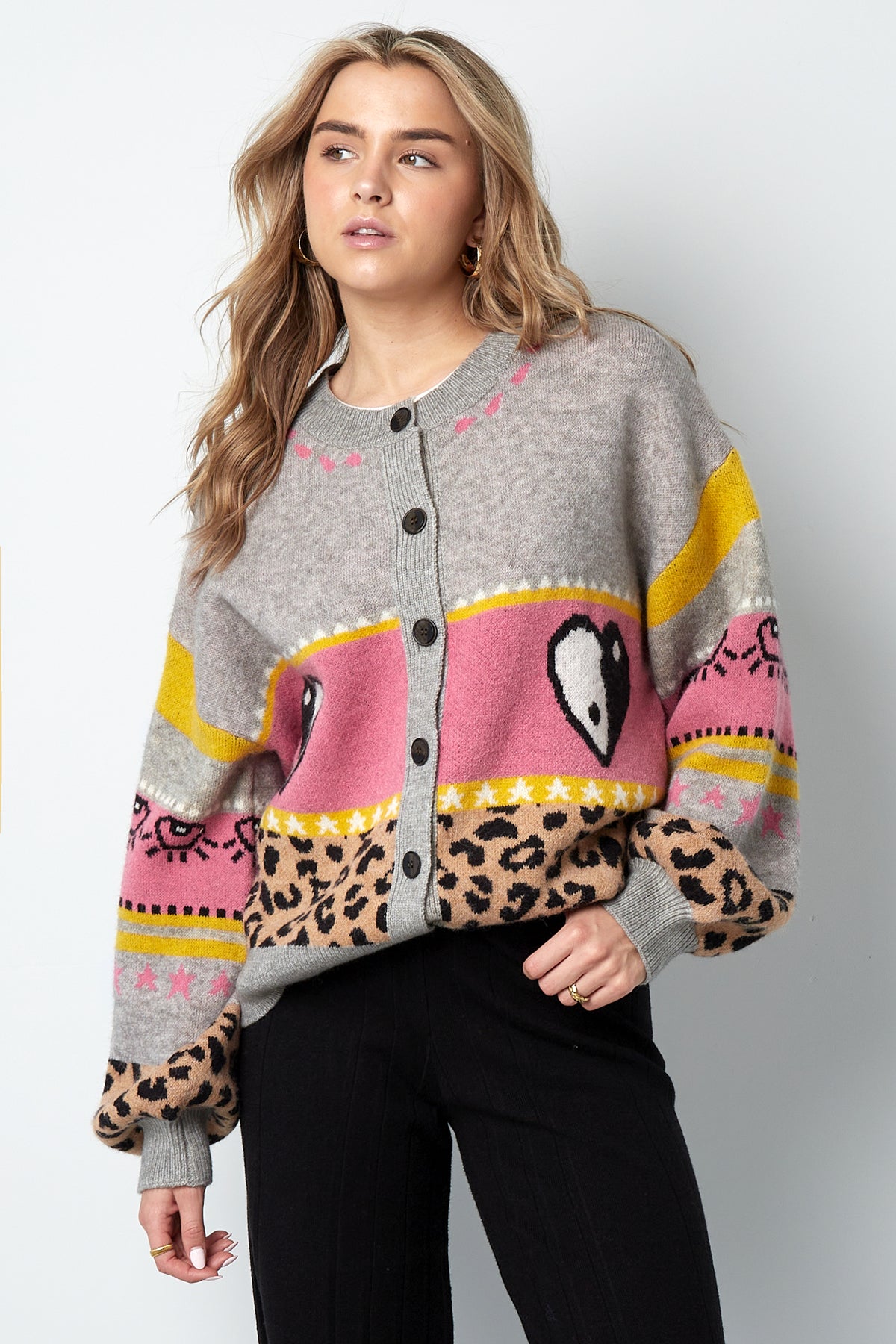 Damen Cardigan Leopardenmuster Oversized | Wollmischung | Mehrfarbig